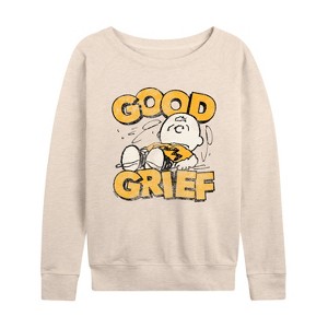 Women's - Peanuts - Good Grief Vintage Lightweight French Terry Wide Neck Long Sleeve Shirt - 1 of 4