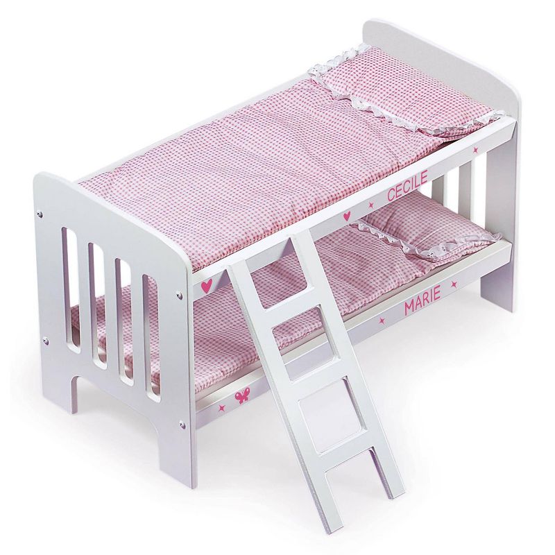 Badger Basket Doll Bunk Bed with Bedding, Ladder, and Free Personalization Kit - White/Pink/Gingham, 2 of 9