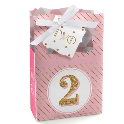 Big Dot of Happiness Two Much Fun - Girl - 2nd Birthday Party Favor Boxes - Set of 12