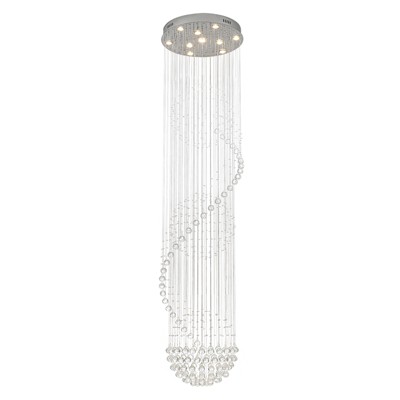 LLHZSY 10-Light Contemporary Luxury Raindrop Crystal Chandelier for High Ceiling Spiral Staircase-Chrome-W23 3/5" x H98 1/2"