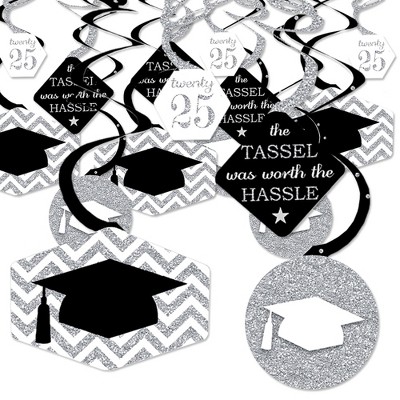 Big Dot of Happiness Silver Graduation Class of 2025 Decorations Hanging Swirls - Set of 40