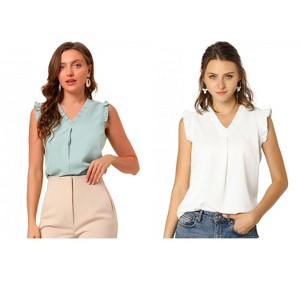 Allegra K Women's Ruffled Sleeveless Work Business Vintage Blouses 2 Packs - 1 of 4