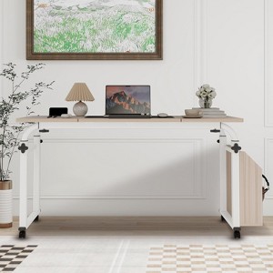 Overbed Table with Wheels, 47.24" Laptop Desk Cart, Adjustable Height & Length, 5-Setting Tilt Board, Cross-Bed Eating Desk for Hospital & Home Use - 1 of 4