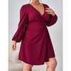 Women's Plus Size V Neck Wrap Dress Casual Long Sleeve High Waist Party Business Work Blazer Midi Dress - 3 of 4