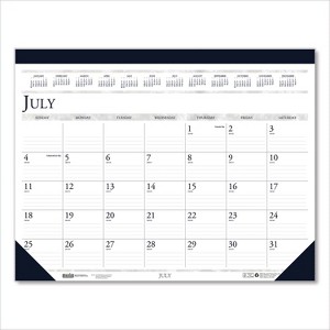 Recycled Academic Desk Pad Calendar, 22 x 17, White/Blue Sheets, Blue Binding/Corners, 14-Month: July 2025 to Aug 2026 - 1 of 4