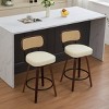 Mid Century Swivel Bar Stools Set of 2,Upholstered Faux Leather Counter Height Barstools with Rattan Back Bentwood Legs for Kitchen -Tanpinhause - 2 of 4