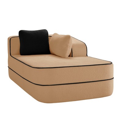 SEVOBAL Sofas Right Chaise Modular Sectional with Pillows Curved Armrest No Assembly Required for Living Room Decor, Brown, 66.54"*38.58"*32.68"