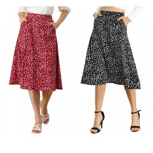 INSPIRE CHIC Women's Chiffon Summer Vintage Floral Print A-Line Midi Skirts 2 Packs - 1 of 4