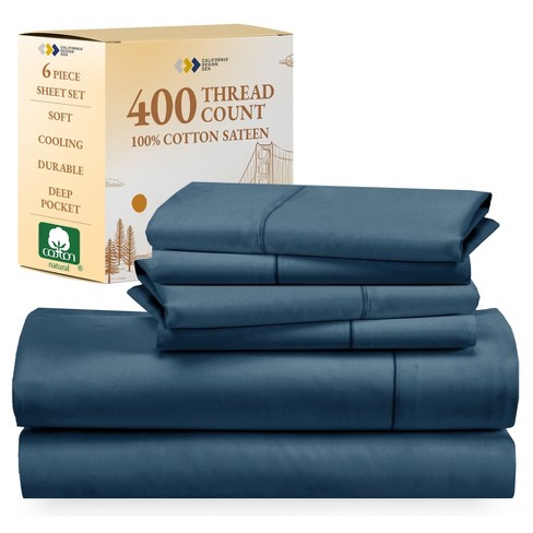 6 Piece Sheet Set with 4 Pillowcases - 400 Thread Count 100% Cotton Sateen - Deep Pocket by California Design Den - image 1 of 4