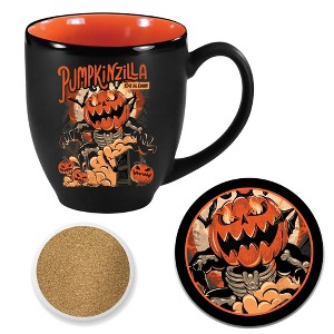 Courtside Market Pumpkin Spice Invasion Pumpkinzilla 16 oz Artisan Ceramic Mugs & Coaster Set - 1 of 1