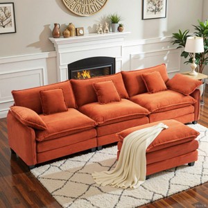 EHMKNP 3-Seat Corduroy Modular Sleeper Sectional Sofa - Comfy Upholstered with Ottoman for Living Room - 1 of 4
