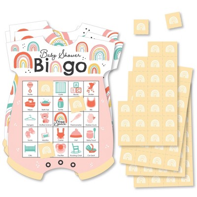Big Dot of Happiness Hello Rainbow - Picture Bingo Cards and Markers - Boho Baby Shower Shaped Bingo Game - Set of 18