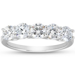Pompeii3 1 1/4 Ct Lab Created Diamond Five Stone Wedding Ring 14k White Gold U Prong - 1 of 4