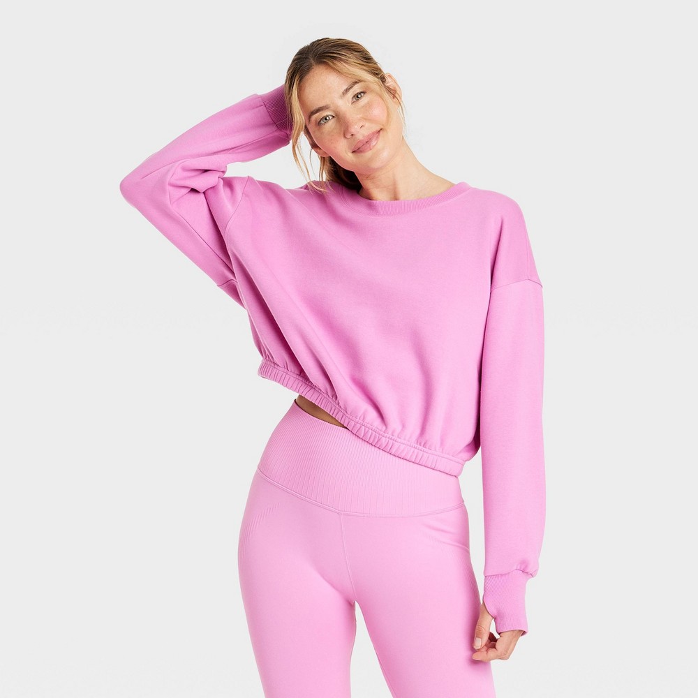 Women's Fleece Cropped Crewneck Pullover Sweatshirt - JoyLab™ Pink XXL