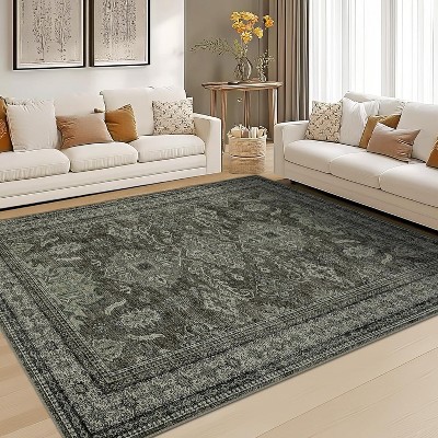 Washable Rugs Nursery Distressed Vintage Office Carpet Oriental Home Decor Low Pile Neutral Soft Area Rug Non Slip Farmhouse Floor Cover