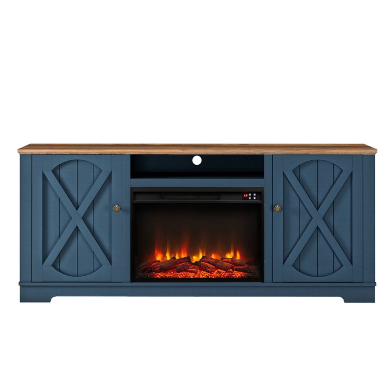 70&#34; Farmhouse TV Stand for TVs up to 70&#34; with Electric Fireplace Navy - Festivo, 1 of 10