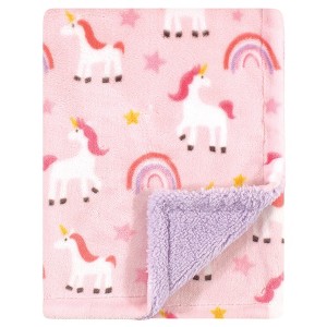 Luvable Friends Baby Girl Plush Blanket with Faux Shearling Back, Unicorn, One Size - 1 of 1