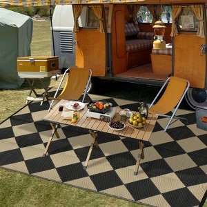 Outdoor patio rug, plastic straw. Waterproof, reversible, modern geometric trellis. For porch, RV, backyard, pool, picnic, beach, camping - 1 of 4