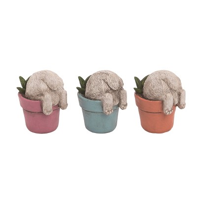 Transpac Resin Bunny In Pot Figurine Set of 3 Spring Home Decorations