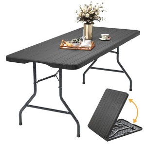 SKONYON 6ft Folding Table Portable Fold-in-Half Table Heavy-Duty - 1 of 4