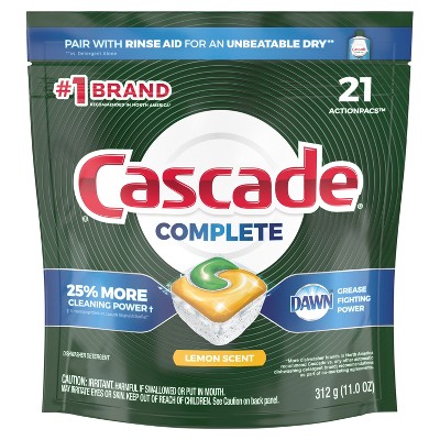 Cascade Complete ActionPacs Dishwasher Detergent, Lemon Scent, 21 Count