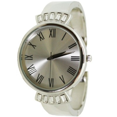 Olivia Pratt Elegant Emerald Rhinestone Solid Metal Bangle Watch