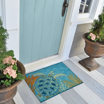 Ocean Blue Rectangular Synthetic Non-slip Washable Rug