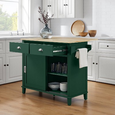 Emerald and Natural Wood Drop Leaf Kitchen Island