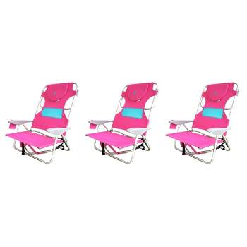 Ostrich Outdoor Beach Ladies Comfort On-Your-Back Adjustable & Portable Beach Chair with Backpack Straps and Cup Holder, Pink (3 Pack)