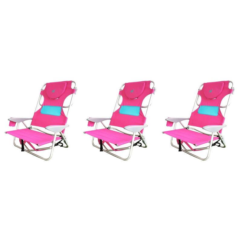Ostrich Outdoor Beach Ladies Comfort On-Your-Back Adjustable & Portable Beach Chair with Backpack Straps and Cup Holder, Pink (3 Pack), 1 of 7