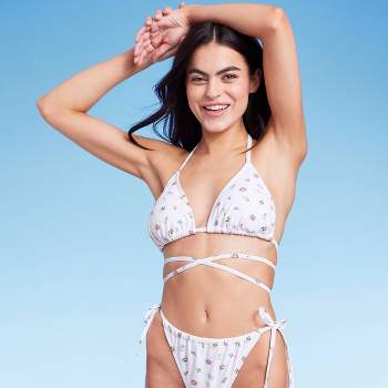 Women's Floral Print Strappy Triangle Bikini Top - Wild Fable™ White