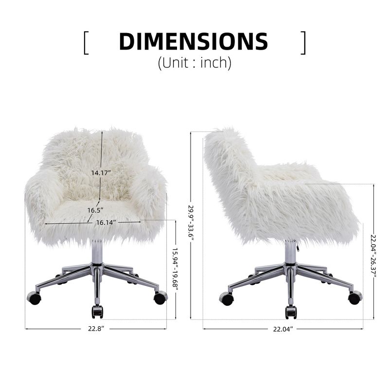 Modern Faux Fur Home Office Chair, Swivel Fluffy Vanity Chair-ModernLuxe, 4 of 11