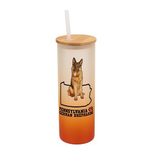 Elanze Designs The Keystone State Pennsylvania Loves German Shepherds Orange and White Ombre Frosted Glass Travel Tumbler with Straw and Wooden Lid, - 1 of 4