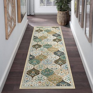 Washable Vintage Floral Rug Non Slip Low Pile Rug Soft Distressed Throw Floor Cover Foldable Indoor Carpet for Living Room Bedroom Playroom Nursery - 1 of 4
