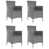 vidaXL Set of 4 Outdoor Garden Dining Chairs, Gray Poly Rattan with Solid Acacia Wood Armrests, Powder-Coated Steel Frame, Includes Soft Seat Cushions - 2 of 4