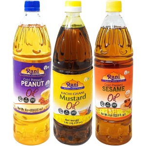 Premium Oils Combo Set of 3 - Peanut Oil, Mustard Oil, Sesame Oil - 33.8 Ounce (1 Liter) Pack of 3  - Rani Brand Authentic Indian Products - 1 of 4