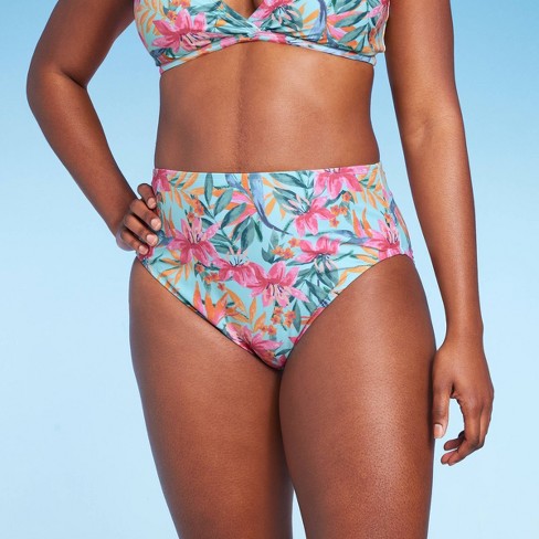 Women's Tropical Print High Waist Medium Coverage Bikini Bottom - Kona Sol™  Multi XS