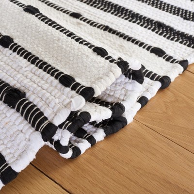 Southwestern Chic Black and Ivory Striped Handwoven Wool Rug