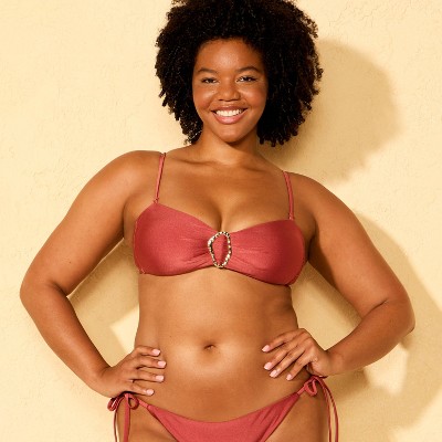 Shade & Shore Women's High Shine Ring Hardware Bandeau Bikini Top - Shade & Shore™ Red M — фото 4
