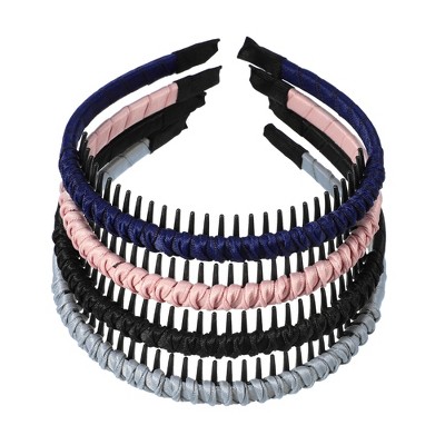 Unique Bargains Women's Teeth Comb Headbands Pink Deep Blue 4 Pcs