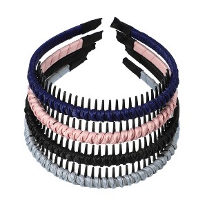 Unique Bargains Women's Teeth Comb Headbands Pink Deep Blue 4 Pcs - 1 of 4