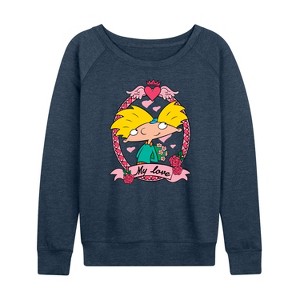 Women's - Hey Arnold! - Valentine's My Love Lightweight French Terry Wide Neck Long Sleeve Shirt - 1 of 4