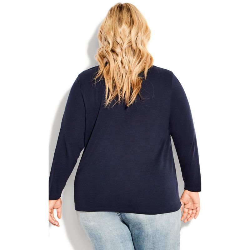 Women's Plus Size V Neck Essential 3/4 Sleeve Tee - navy | AVENUE, 2 of 4