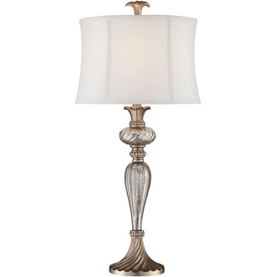 Regency Hill Traditional Table Lamp Mercury Glass Silver Champagne White Drum Shade for Living Room Family Bedroom Nightstand