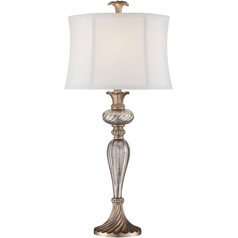 Regency Hill Alyson Traditional Buffet Table Lamp 32 3/4" Tall Mercury Glass Silver Champagne White Drum Shade for Bedroom Living Room Bedside House, 1 of 10