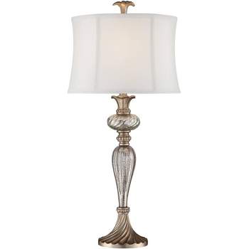 Regency Hill Alyson Traditional Buffet Table Lamp 32 3/4" Tall Mercury Glass Silver Champagne White Drum Shade for Bedroom Living Room Bedside House