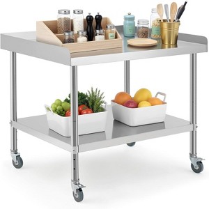 Stainless Steel Table,Prep Table w/ Non-Removable Backsplash&4 Wheels for Kitchens&Restaurants,30 * 30 * 30Inch - 1 of 4
