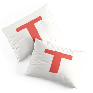 Deny Designs Standard April Lane Art Block Red Monogram T Microfiber Printed Pillow Sham - 1 of 3