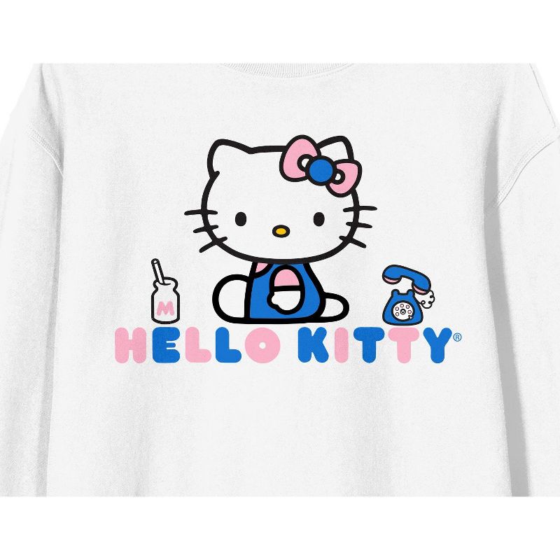 Hello Kitty Phone Graphic Crew Neck Long Sleeve White Fleece Women's Tee, 2 of 4