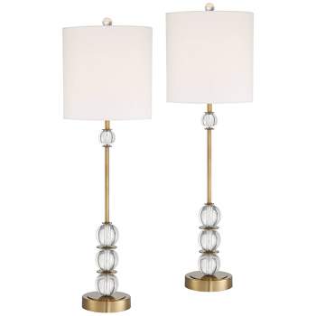 Vienna Full Spectrum Halston Modern Buffet Table Lamps 32 1/2" Tall Set of 2 Brass Crystal with Dimmer Off White Shade for Bedroom Living Room Bedside